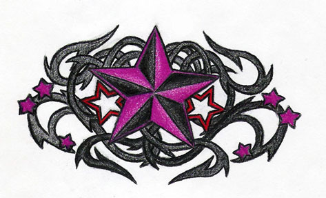 Tribal Back Shoulder Tattoo Nautical Star + Tribal Thorn 2