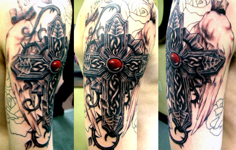 cross sleeve in progress - sleeve tattoo
