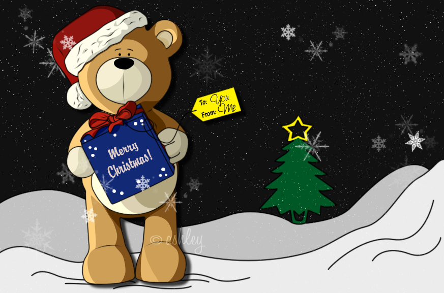 Teddy's Present, High Quality Christmas Wallpaper