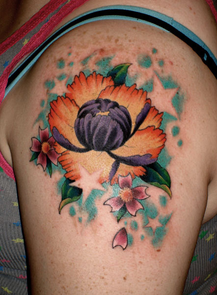 flower tattoo with stars. flower tattoos for girls