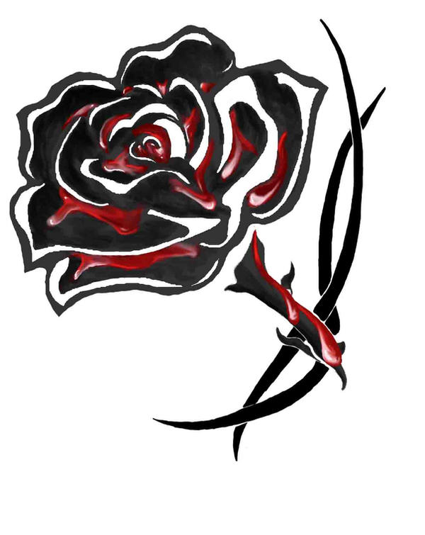 Blood soaked black rose tattoo