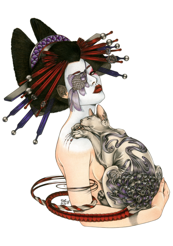 Female Shoulder Tattoo With Japanese Geisha Tattoo Design Zoe Lacchei