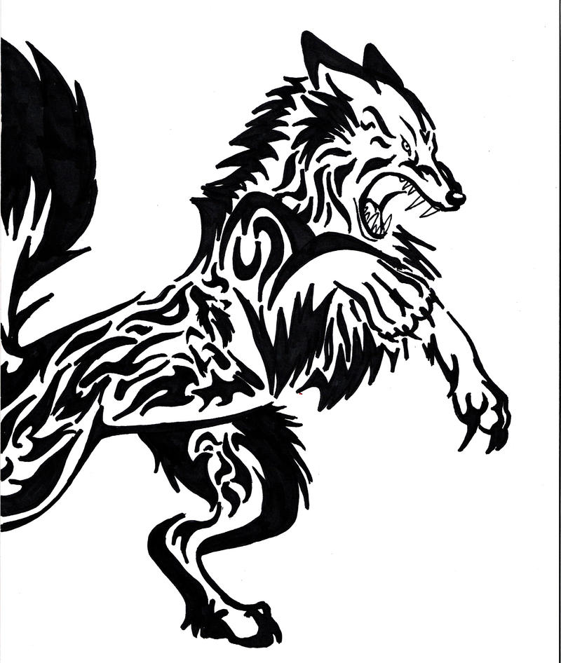 tribal wolf tattoo. Two wolf tribal-ish tattoo by