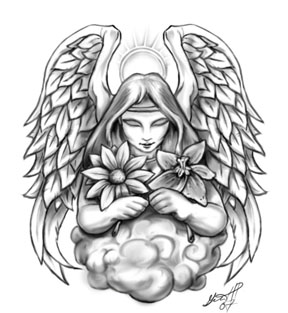 Mother Angel - flower tattoo