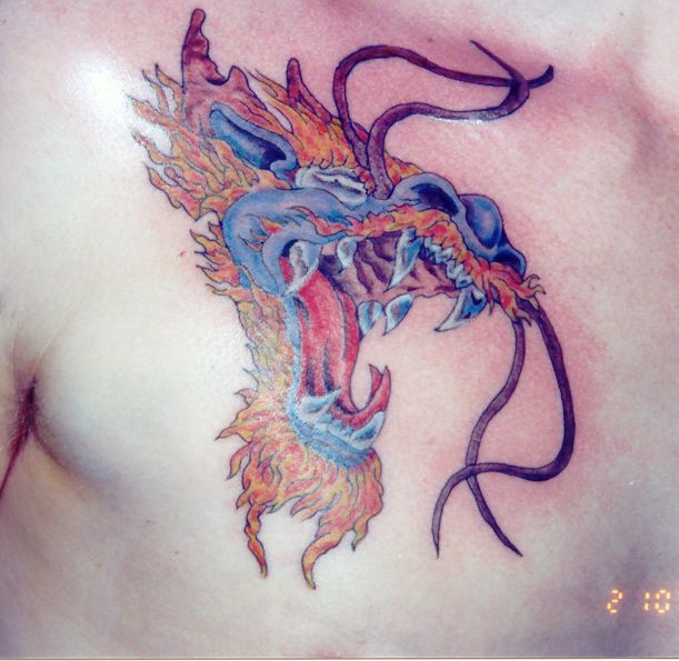 chest dragon - chest tattoo