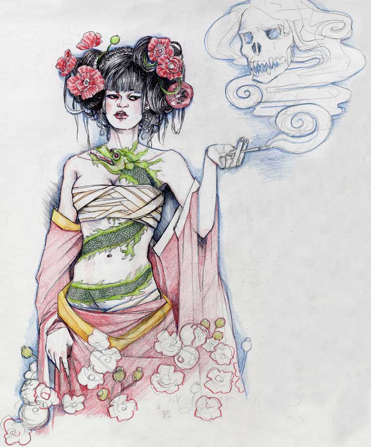 Japanese Geisha Tattoo Sketch Designs