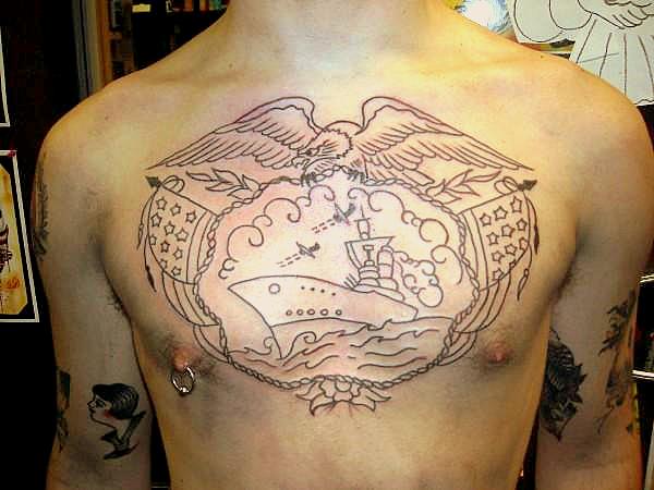Traditional Chest Piece Half chest tattoo