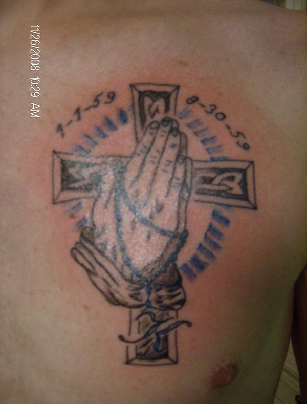 cross tattoos for men Praying Hands and Cross