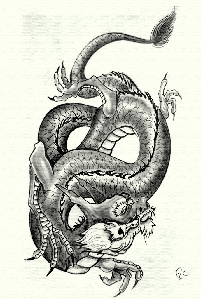 Black and grey Dragon s2-1 - sleeve tattoo
