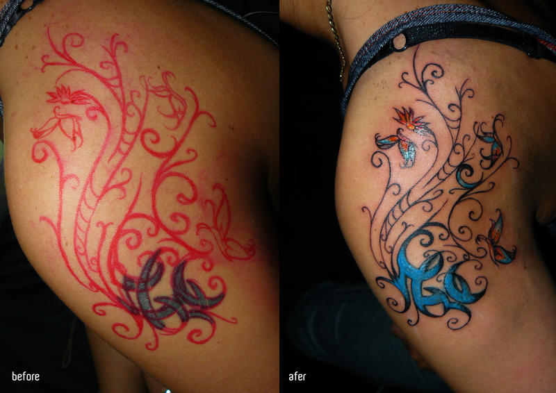 girly cover up tattoo by