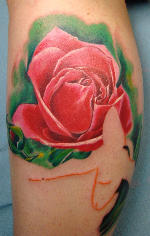 flower leg session 1 - flower tattoo