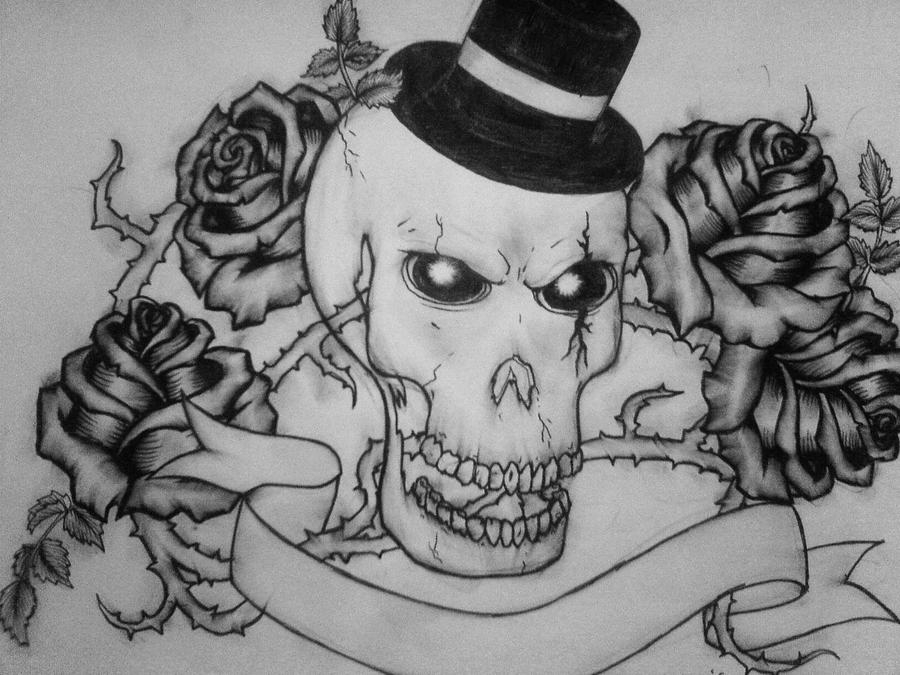 thorns and roses drawings. skull ,roses and thorns by