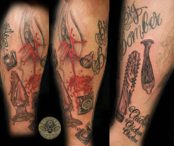 Vagina Dildo bloody Anal 5 TaT - chest tattoo