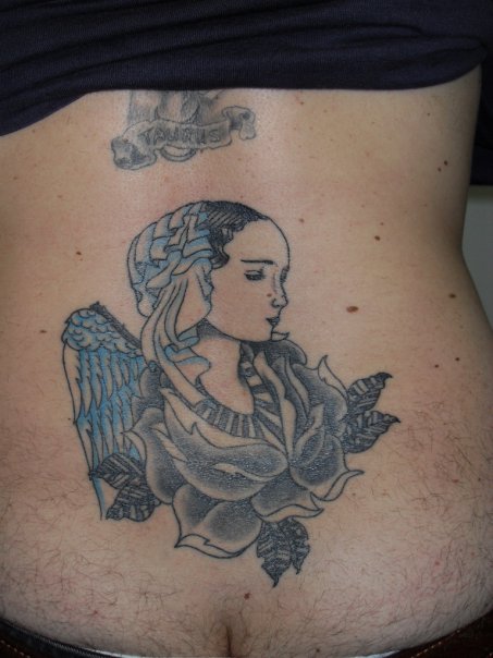 sad angel tattoo. angel tattoo based botticelli