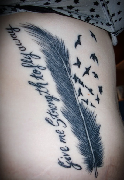 Side Body Bird Crow Feather Tattoo Picture 1
