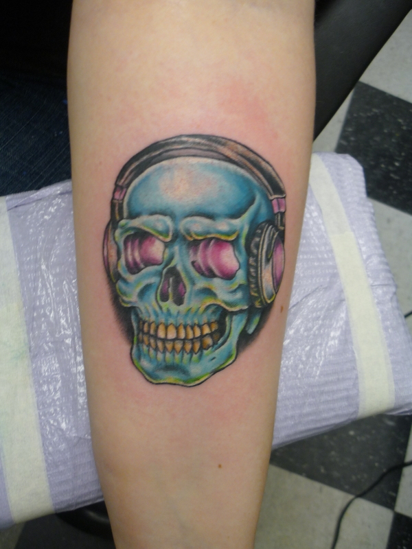 Skull With Headphones Tattoo