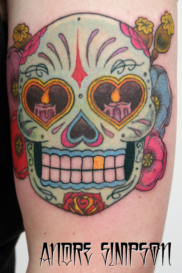 Sugar skull and flower tattoo | Flower Tattoo