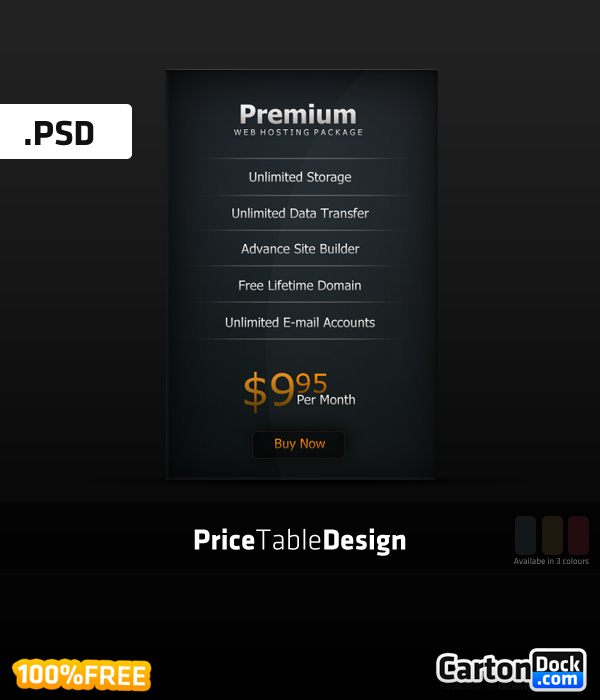 Freemium Pricing Table PSD UI Element