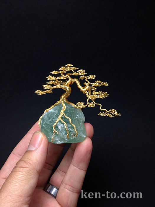 Gold cascade wire bonsai tree sculpture by Ken To by KenToArt