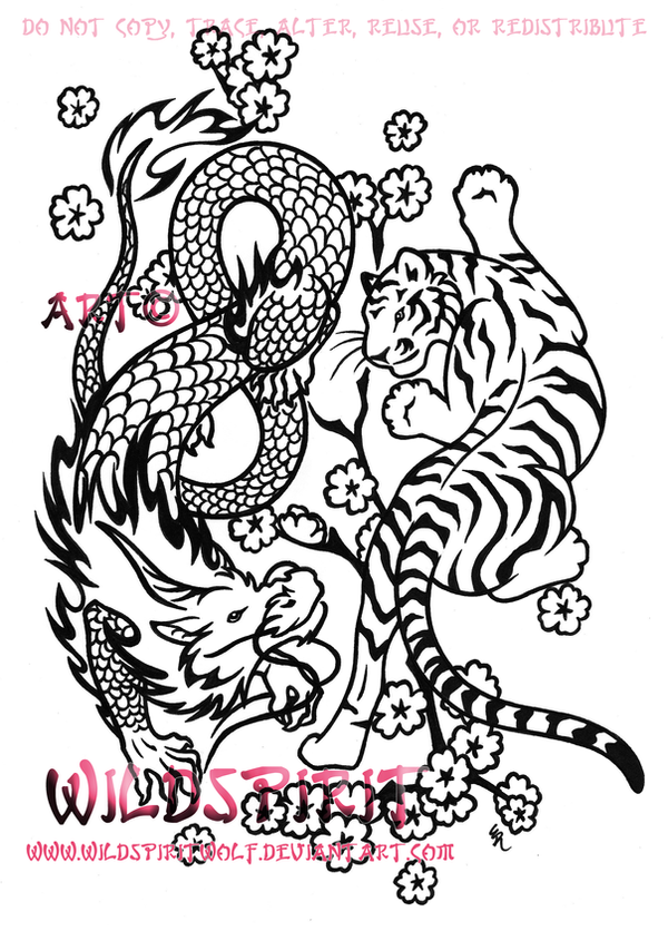 Tiger And Dragon Asian Yinyang | Flower Tattoo
