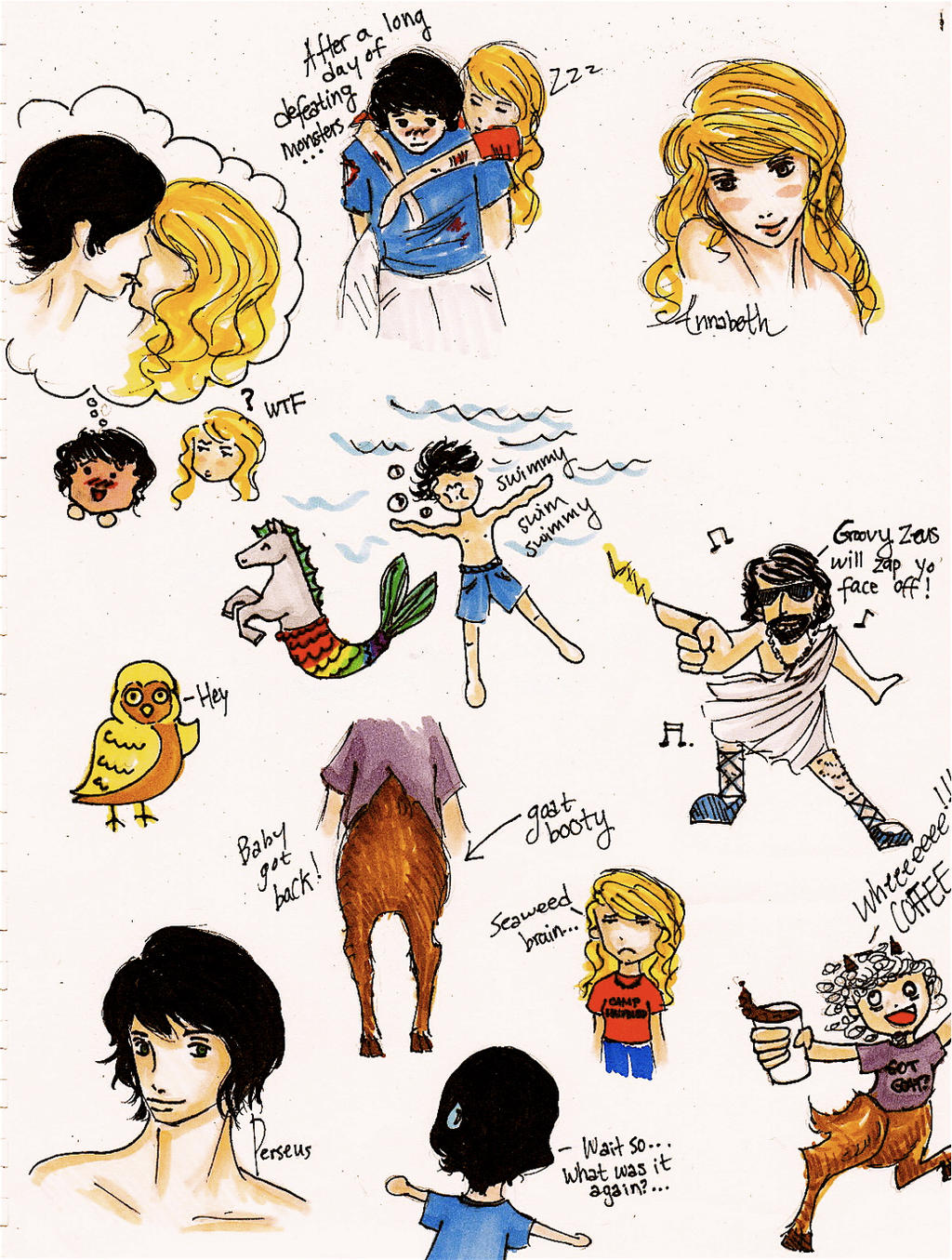Percy+Annabeth doodle dump by