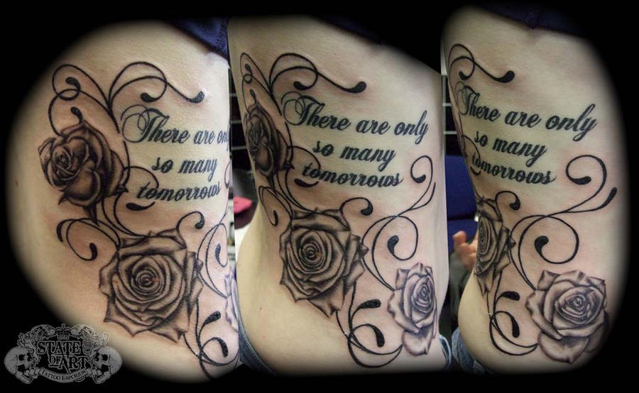 Text and Roses on ribs by stateofarttattoo on deviantART