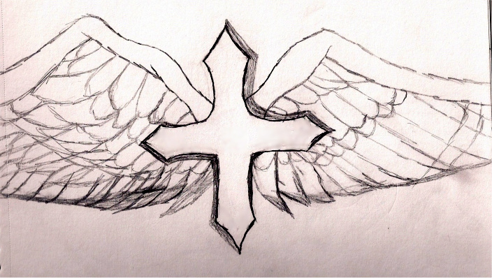 Cross wing tattoo design