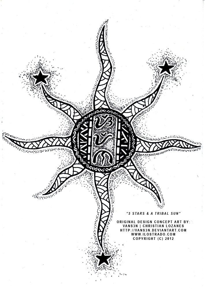 3 stars and a tribal sun by VanS3n Designs Interfaces Tattoo Design
