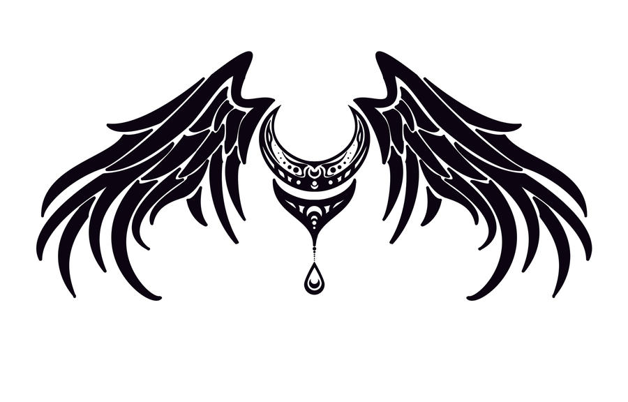 Moon and Wings Tattoo Design