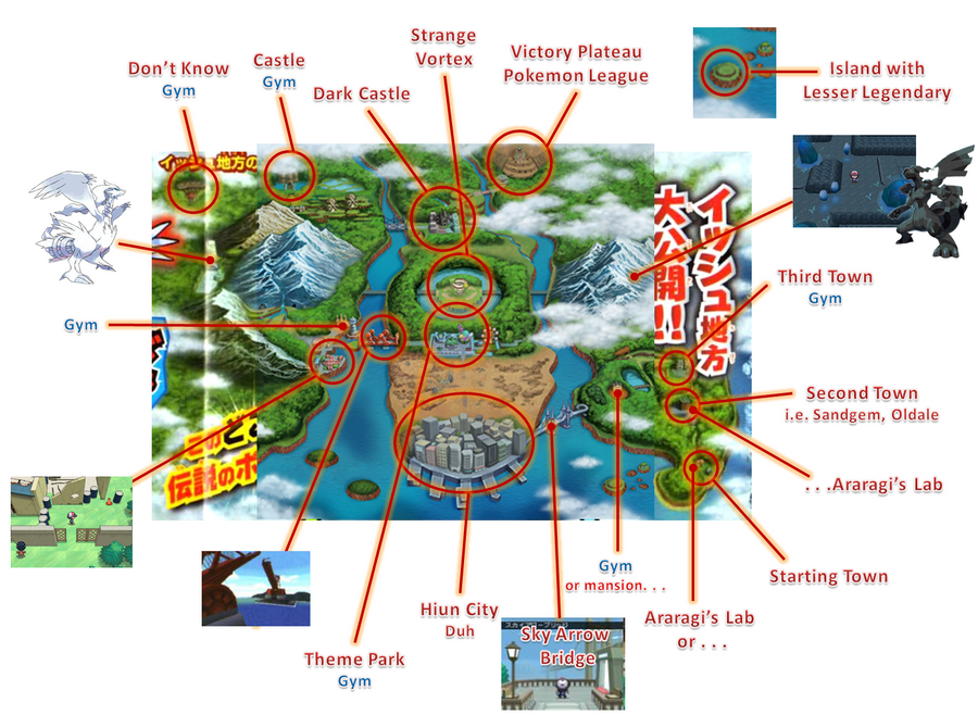pokemon black and white map of isshu. top of the White Tower to