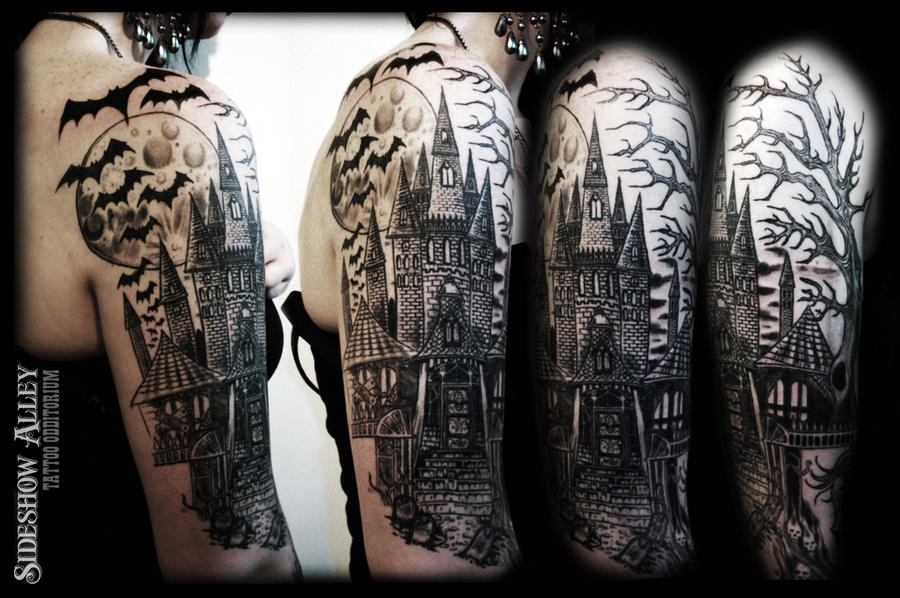 Haunted Castle Half Sleeve - sleeve tattoo