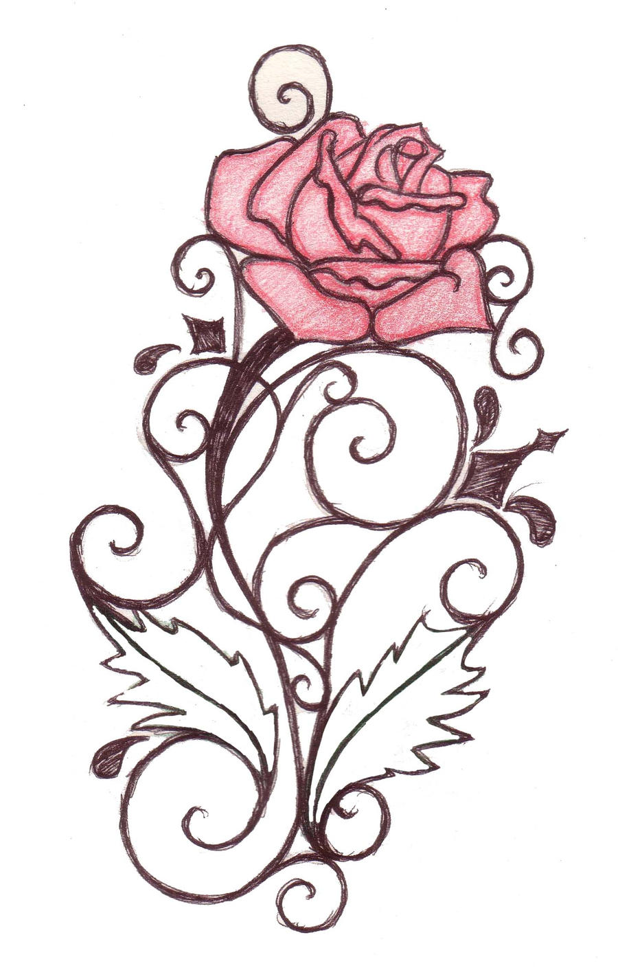 Rose Tattoo with Swirls Design