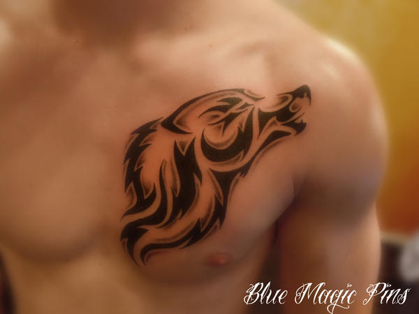 Tribal wolf - chest tattoo