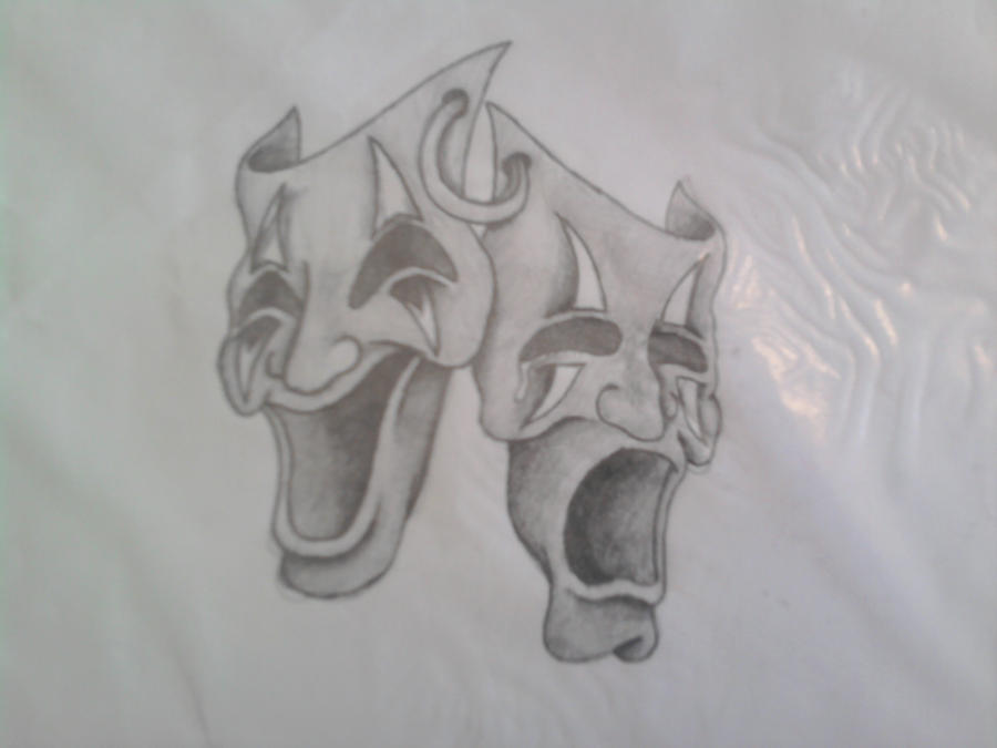 Theatre Mask Tattoo Design By