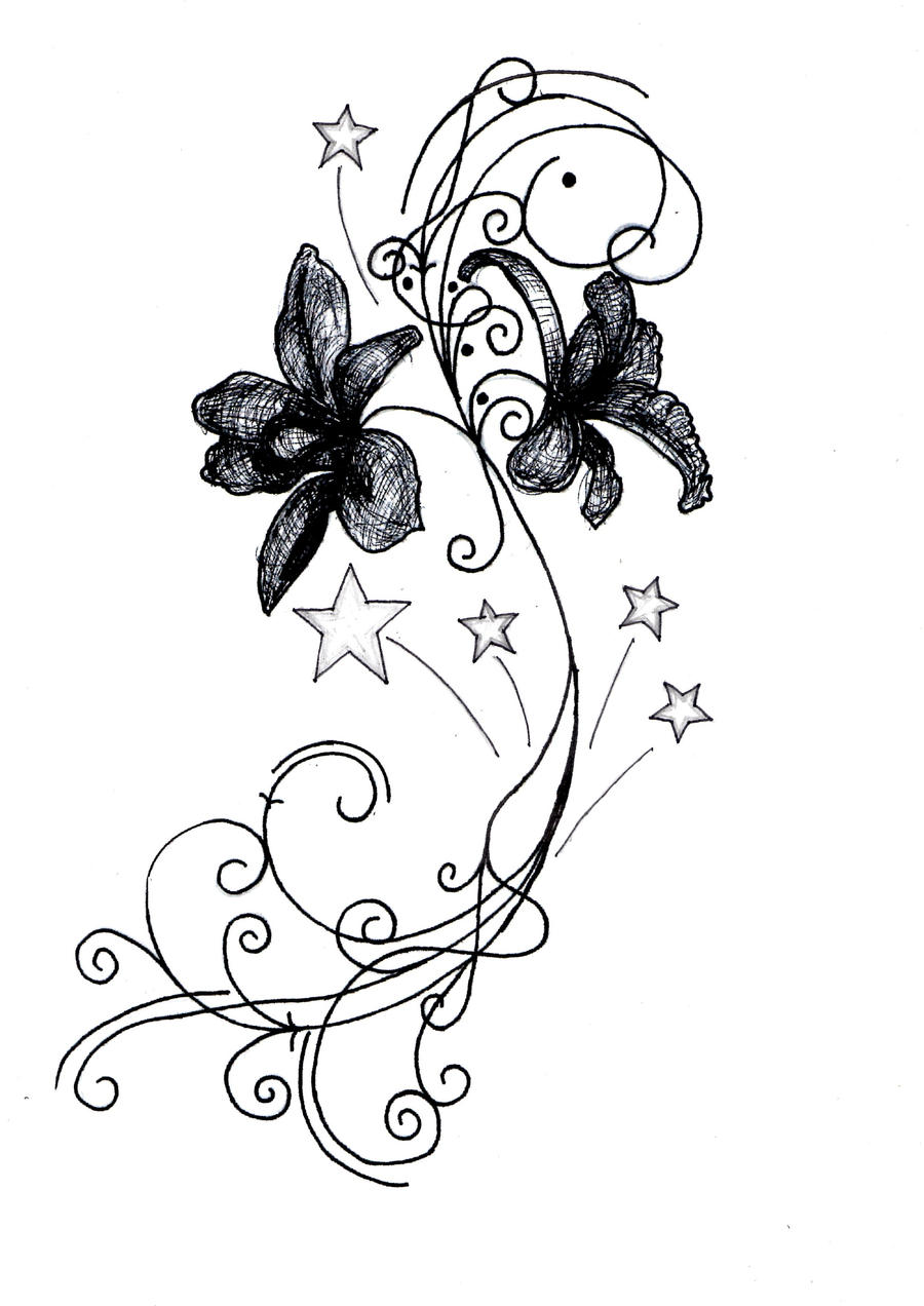 Orchids and Stars Tattoo Desig
