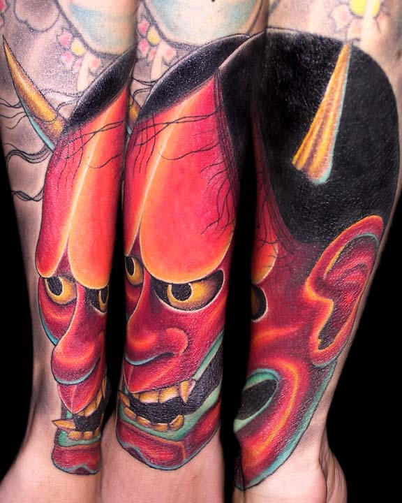 japanese mask tattoo. Red Japanese Mask by