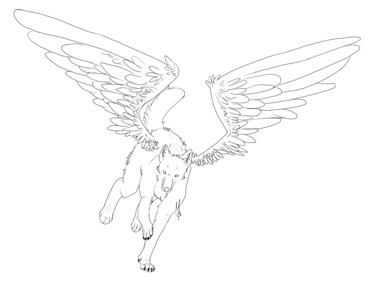 winged wolf lineart 2 by screaming-explosions on DeviantArt