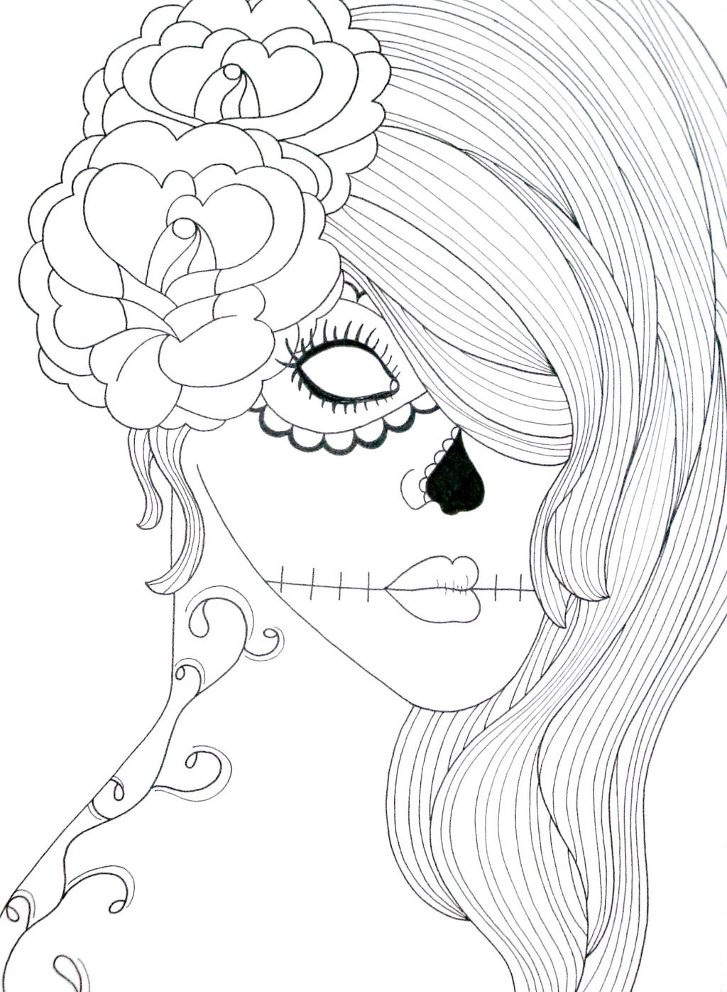 Sugar Skull Girl Lineart by ToniTiger415 on DeviantArt