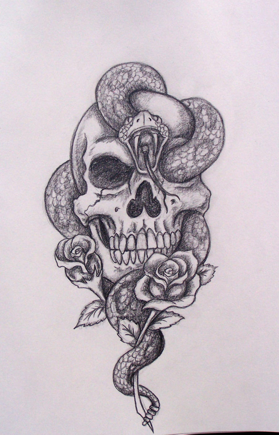 skull snake roses by davart11 d344o2q