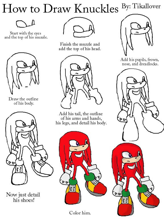 how to draw knuckles the hedgehog step by step